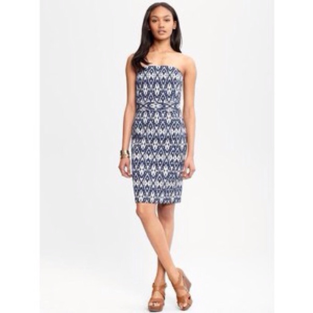 Banana Republic Strapless Blue & White Ikat Dress 0